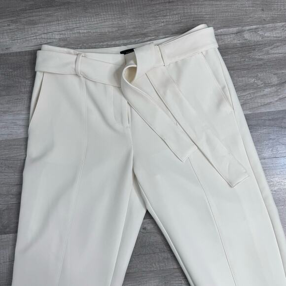 NWT Ann Taylor White Belted Trousers Sz 4 High Waist Ankle Work Pants Officecore - Picture 1 of 10